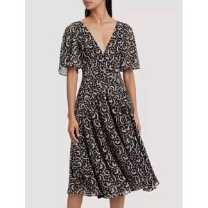 Stevie May Boho Chiffon Flutter Sleeve Midi Dress Black Beige Paisley Size Small